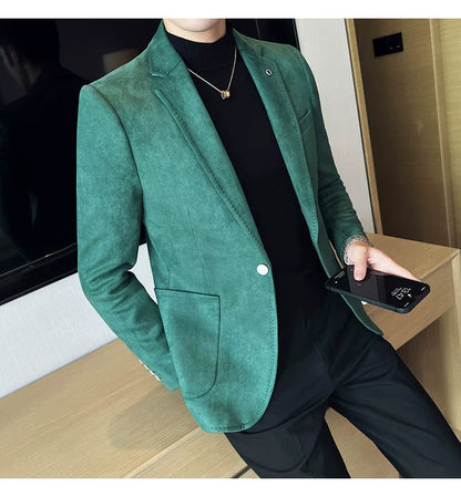 New Fashion Suit Coat Men's Slim Fit Deerskin Velvet Elegant Luxury Blazer Coat Business Casual Wedding Plus Size Suit 4XL-S