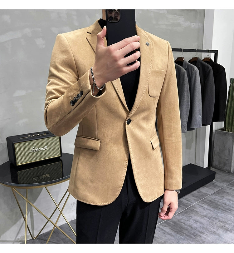 Men's Deerskin Fleece Jacket Suit Coat Blazer Men's Business Leisure Slim Fit Brand Fashion High Quality Single Button Suit Coat