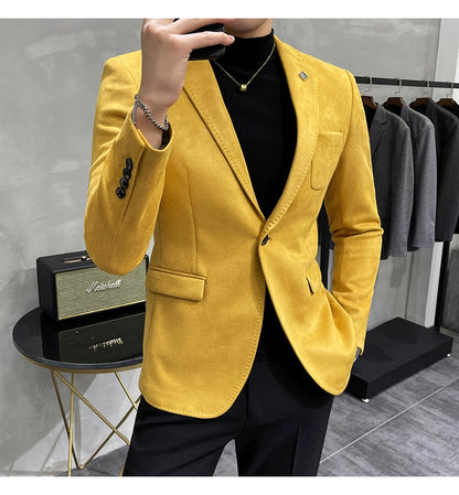 Men's Deerskin Fleece Jacket Suit Coat Blazer Men's Business Leisure Slim Fit Brand Fashion High Quality Single Button Suit Coat