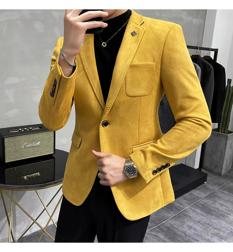 Men's Deerskin Fleece Jacket Suit Coat Blazer Men's Business Leisure Slim Fit Brand Fashion High Quality Single Button Suit Coat