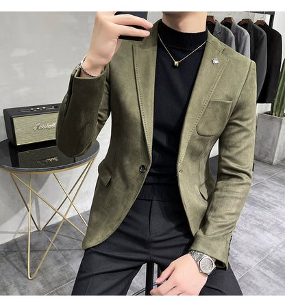 Men's Deerskin Fleece Jacket Suit Coat Blazer Men's Business Leisure Slim Fit Brand Fashion High Quality Single Button Suit Coat