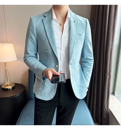 New Fashion Suit Coat Men's Slim Fit Deerskin Velvet Elegant Luxury Blazer Coat Business Casual Wedding Plus Size Suit 4XL-S