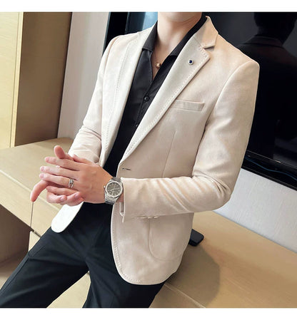 New Fashion Suit Coat Men's Slim Fit Deerskin Velvet Elegant Luxury Blazer Coat Business Casual Wedding Plus Size Suit 4XL-S