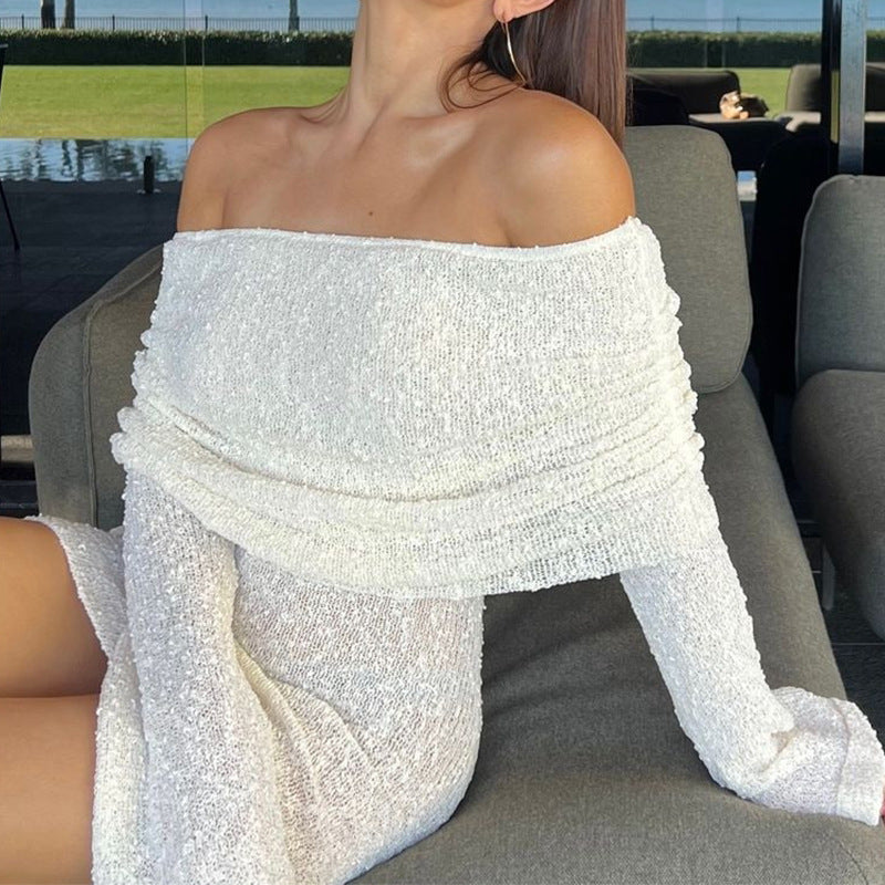 Knitted White Mini Dress 2024 Woman Elegant Strapless See Through Beach Sundress Sexy Bodycon Off Shoulder Crochet Dresses