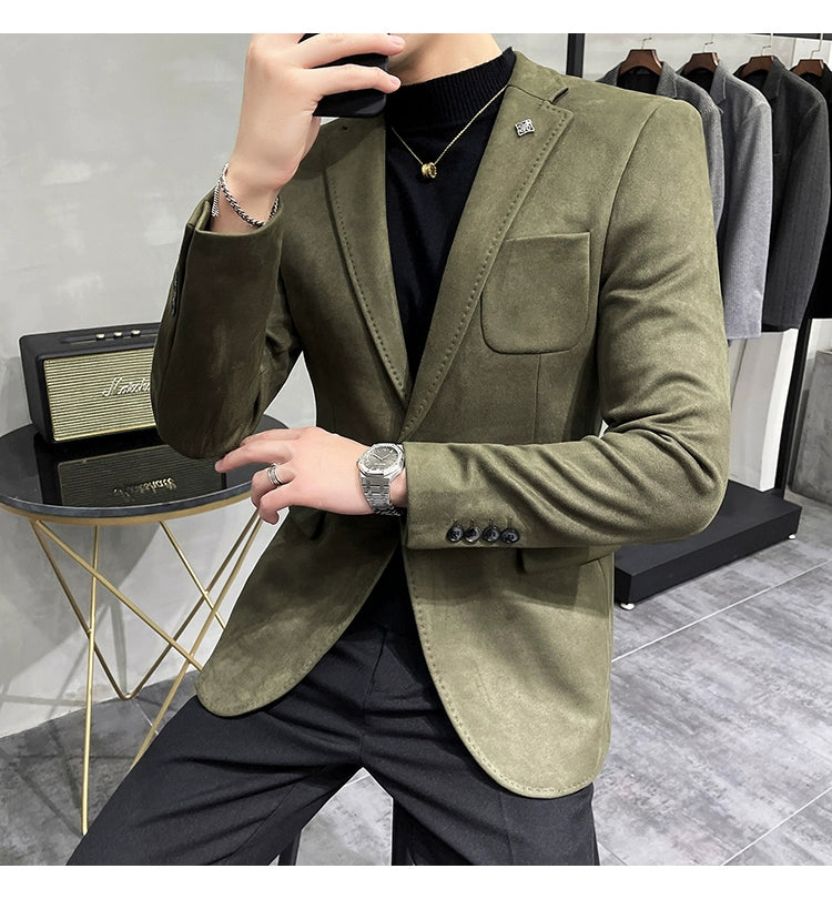 Men's Deerskin Fleece Jacket Suit Coat Blazer Men's Business Leisure Slim Fit Brand Fashion High Quality Single Button Suit Coat