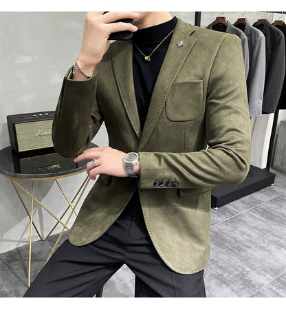 Men's Deerskin Fleece Jacket Suit Coat Blazer Men's Business Leisure Slim Fit Brand Fashion High Quality Single Button Suit Coat