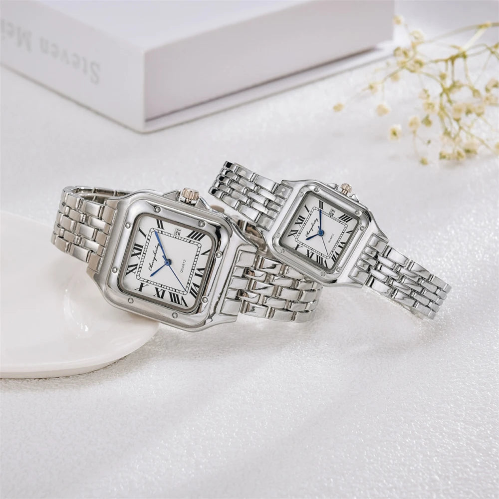 Luxury Branded Women Watches 2023 Simple Square Roman Calendar Women Quartz Watch Fashion Stainless Steel Strap Ladies Clock