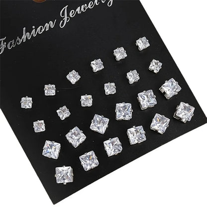 12 Pair/Lot White Shiny Wedding Stud Earrings Set for Women Men Cubic zircon Jewelry Accessories Minimalist Earring Jewelry Gift