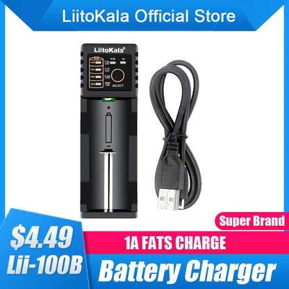 LiitoKala Lii-100C Lii-100 Battery Charger For 18650 18350 26650 16340 RCR123 14500 3.7V 1.2V Ni-MH Ni-Cd 2A USB Smart Charger