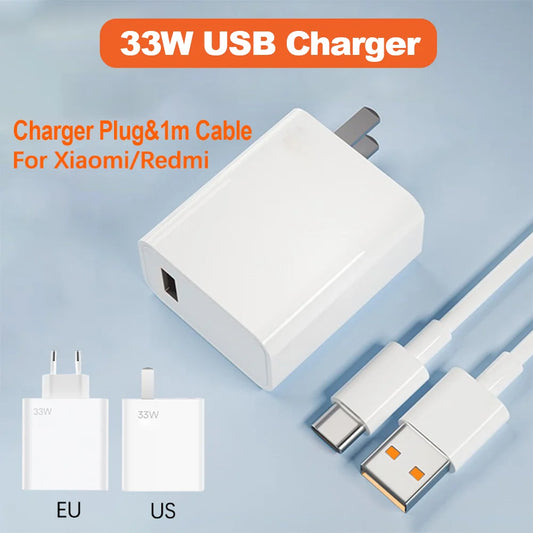 33W USB Charger Quick Charge Mobile Phone Power Adapter For Xiaomi Huawei 6A USB Type C Cable QC 3.0 Fast Charger Data Cable Set