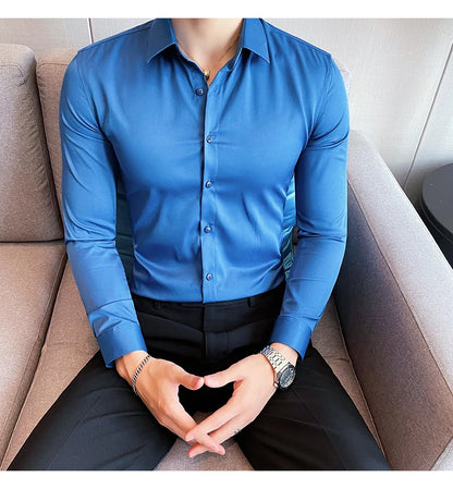 10Color High Quality Solid Dress Shirt Men Simple Long Sleeve Slim Fit Business Shirts Homme Social Casual Shirt Plus Size 5XL-M