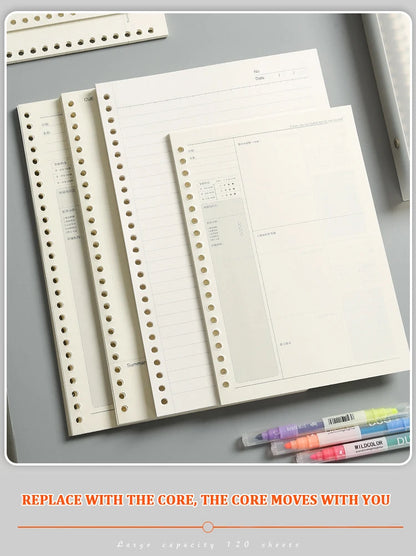 A4/B5/A5 Folhas Soltas Recarga Caderno Em Branco/Linha/Grade/Cornell Substituível Anel de Metal Material de Escritório e Escola Papelaria