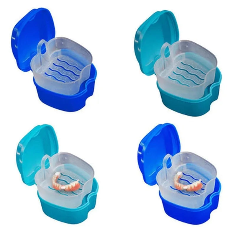 1PC Oral Denture Care Bath Box False Teeth Cleaning Nursing with Hanging Net Container Cleaning False Teeth Bath Case