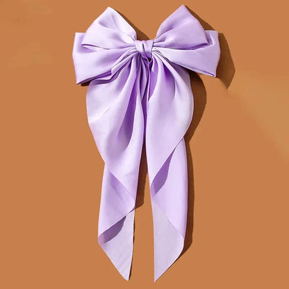 Korean Accessories Hair Clips for Women Girls Big Bowknot Solid Satin Long Ribbon Bows Spring Clamp Barette Cheveux Femme 2023