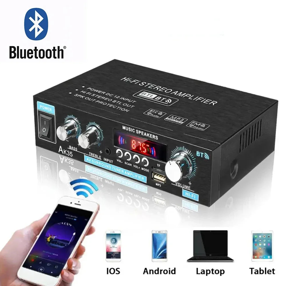 HiFi Digital AK35 Bluetooth Amplifiers MP3 Channel 2.0 Sound AMP Support 110V-240V for Home Car FM USB Remote Control