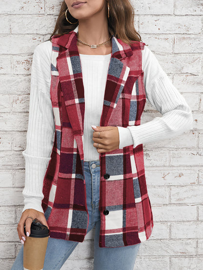 Europe America Hot selling women's elegant commuting lapel single breasted multicolored plaid spring and autumn vest