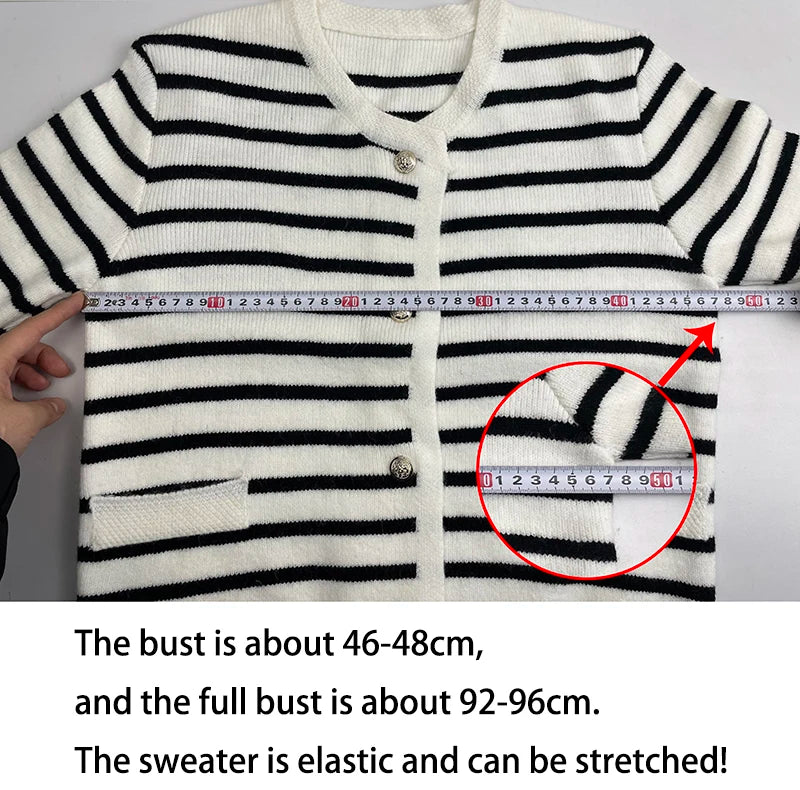 Korean Fashion Sweater Cardigan White Black Striped Knitted Sweater Women 2023 Winter Short Cardigan Long Sleeve Cardigan Female