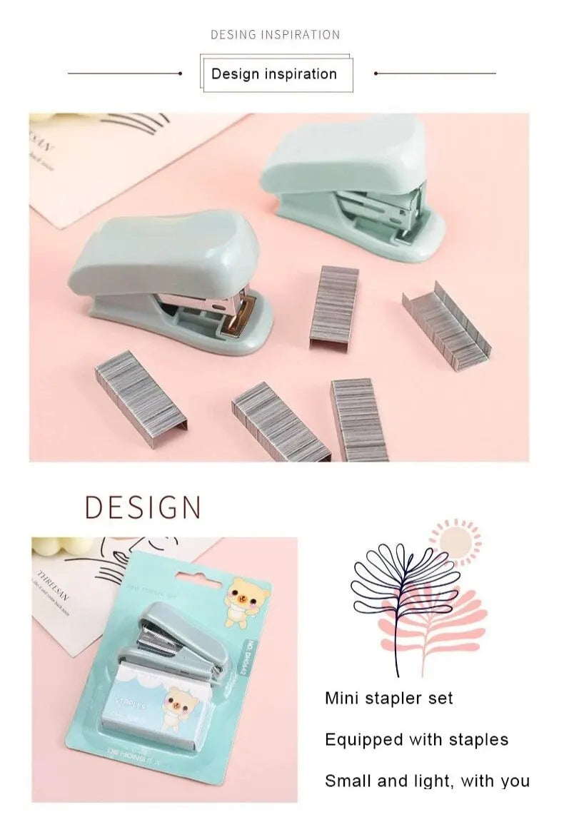 1pcs Mini Stapler Set Staples Paper Binder Stationery Office Kawaii Stationery Binding Tools School Supplies