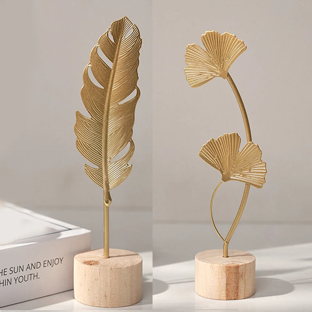 Nordic Gold Ginkgo Leaf Crafts Folhas Escultura Luxo Sala de estar Decoração Acessórios Decoração para casa Escritório Desktop Ornamentos