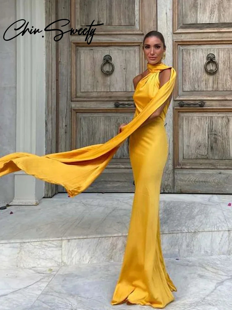 Party Satin Ribbon Halter Evening Dress Women Sexy Backless Off Shoulder Sleeveless Solid Long Female Dresses 2024 Lady Robes