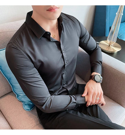 10Color High Quality Solid Dress Shirt Men Simple Long Sleeve Slim Fit Business Shirts Homme Social Casual Shirt Plus Size 5XL-M