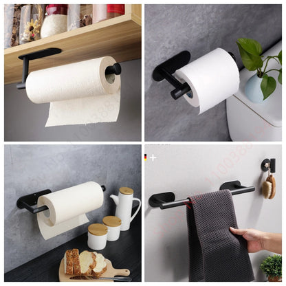 Adhesive Toilet Paper Holder Wall Mount For Bathroom Kitchen Silver Gold Black Towel Storage Stand Stainless Steel Tissue Rack