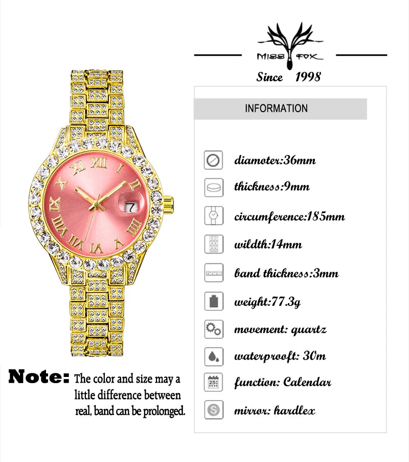 MISSFOX Pink Women Watch Luxury Small Face Elegant Quartz Watches For Ladies Icy Look Party Jewelry Mini Babe So Cute Arm Clock