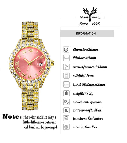 MISSFOX Pink Women Watch Luxury Small Face Elegant Quartz Watches For Ladies Icy Look Party Jewelry Mini Babe So Cute Arm Clock