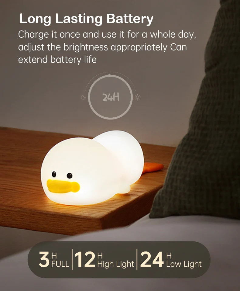 1pc Doudou Duck night light  Children's gift soft light eye care USB charging timing automatic clap silicone lamp