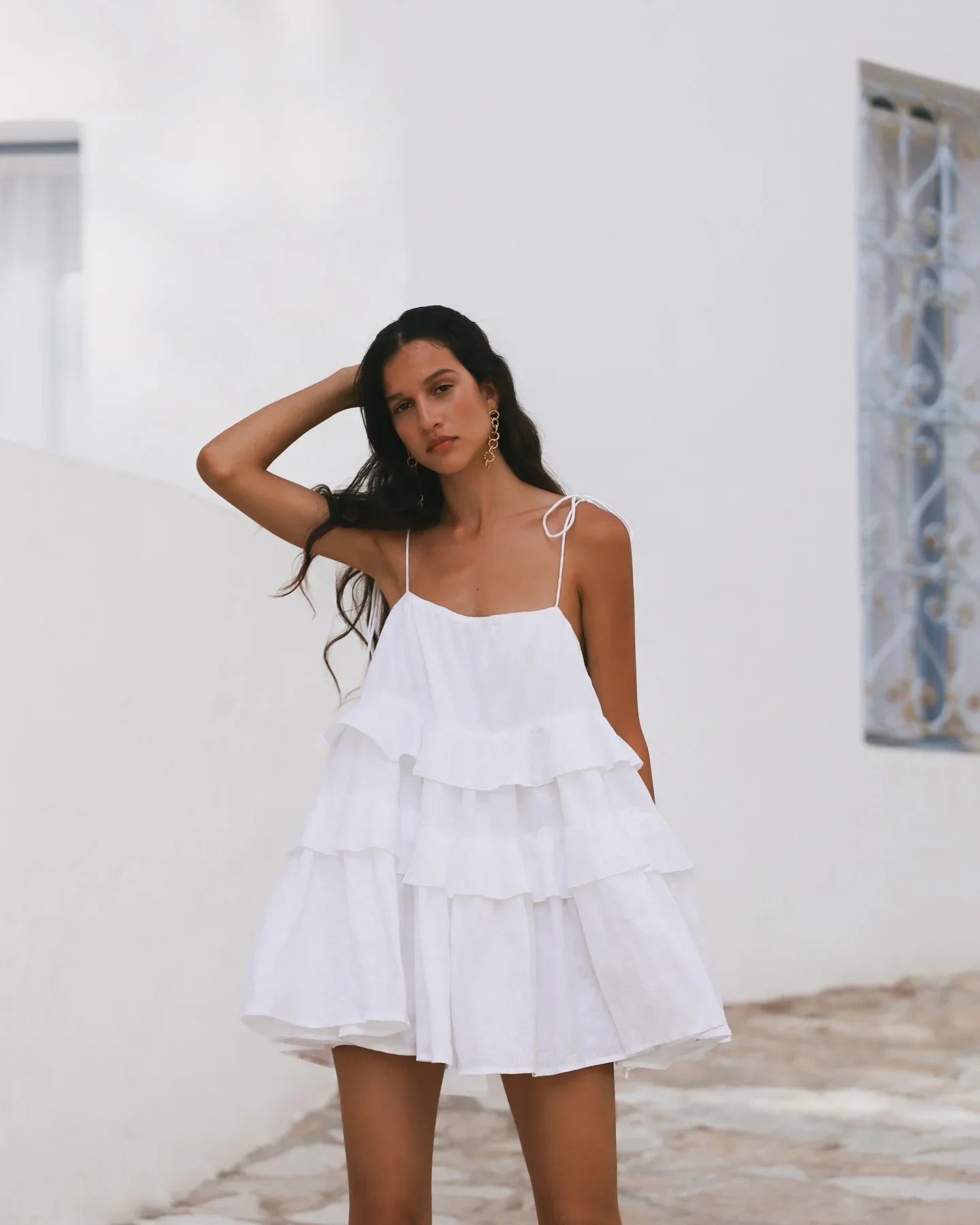 Wolfeel Sexy Loose White 100% Cotton Women's Dress Summer Strap Sleeveless Mini Dresses Classic Ruffle Female Beach Dress