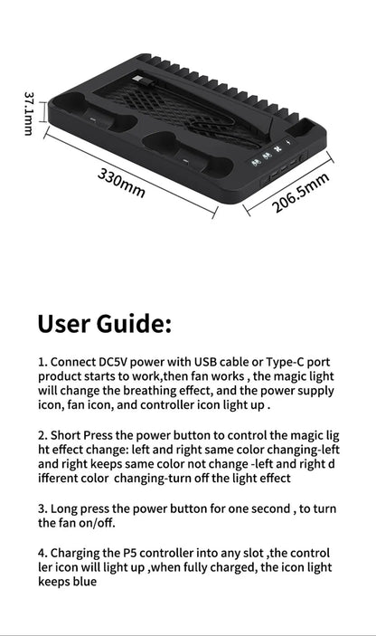 GAMINJA P58 P5 Stand Cooling Station With RGB Light Cooling Fan Dual Controllers Charger For Playstation 5 Game PS5 Accessories