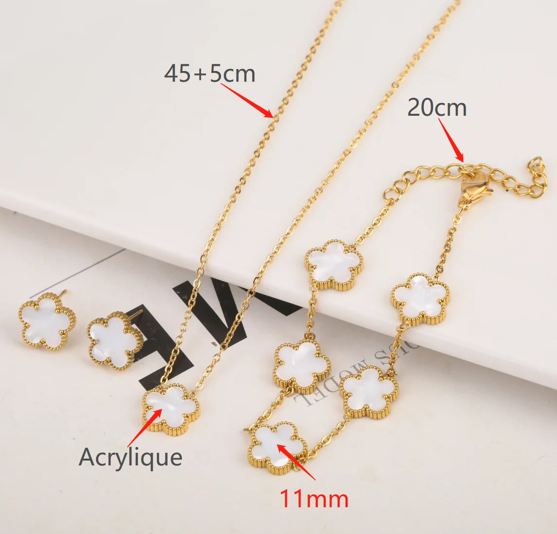 Stainless Steel Non Fading Minimalist Creative Plant Live Leaf Petal Flower Pendant Necklace Earrings Bracelet Jewelry Set