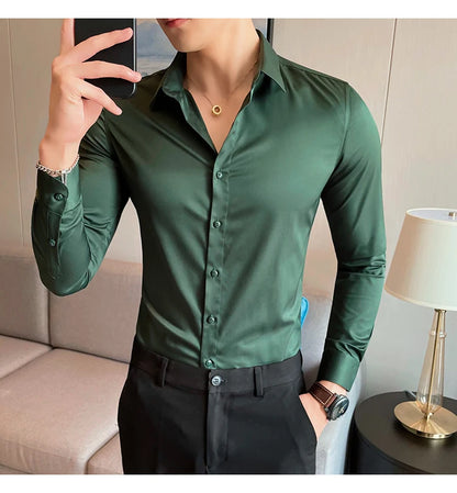 10Color High Quality Solid Dress Shirt Men Simple Long Sleeve Slim Fit Business Shirts Homme Social Casual Shirt Plus Size 5XL-M