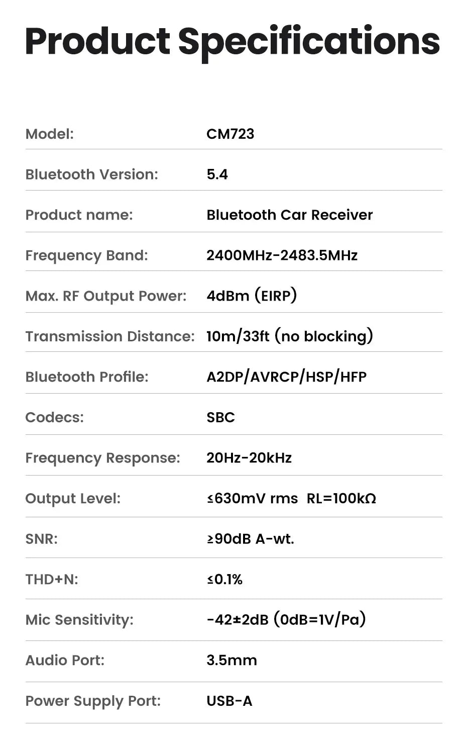 Bluetooth 5.4 Car Receiver Adapter with Mics and Noise Cancellation, USB AUX Bluetooth Receiver Car Kit Stereo Audio