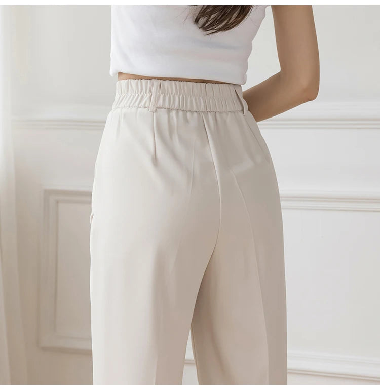 Casual Women Suit Pants 2023 Summer Fashion High Waist Black Harem Pants Female Korean Style Pocket Thin Nine Point Trousers