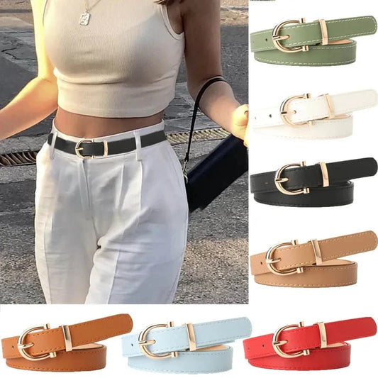 2024 Women Belts New PU Leather Simple Metal Buckle Belt Girls Dress Jean Pants Waistband Belts for Lady Luxury Designer Brand