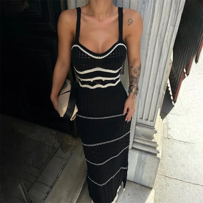 Fashion Summer Dresses 2024 Elegant Knit Long Dresses For Women Street Casual Sexy Slim Holiday Suspender Skirt Female Clothing