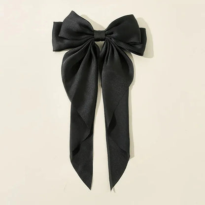 Korean Accessories Hair Clips for Women Girls Big Bowknot Solid Satin Long Ribbon Bows Spring Clamp Barette Cheveux Femme 2023