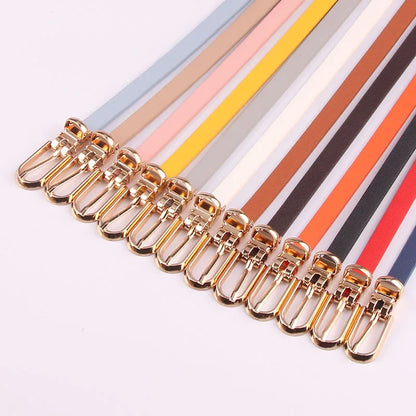 Fashion Black Blue White Pink Red Women Belts Thin Skinny Waistband Pin Buckle Adjustable Belt Summer Dress Jeans Strap Pu Belts