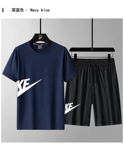 2024 men's  leisure men's European and American fashion T-shirt quick drying and breathableset trend large casual sports set