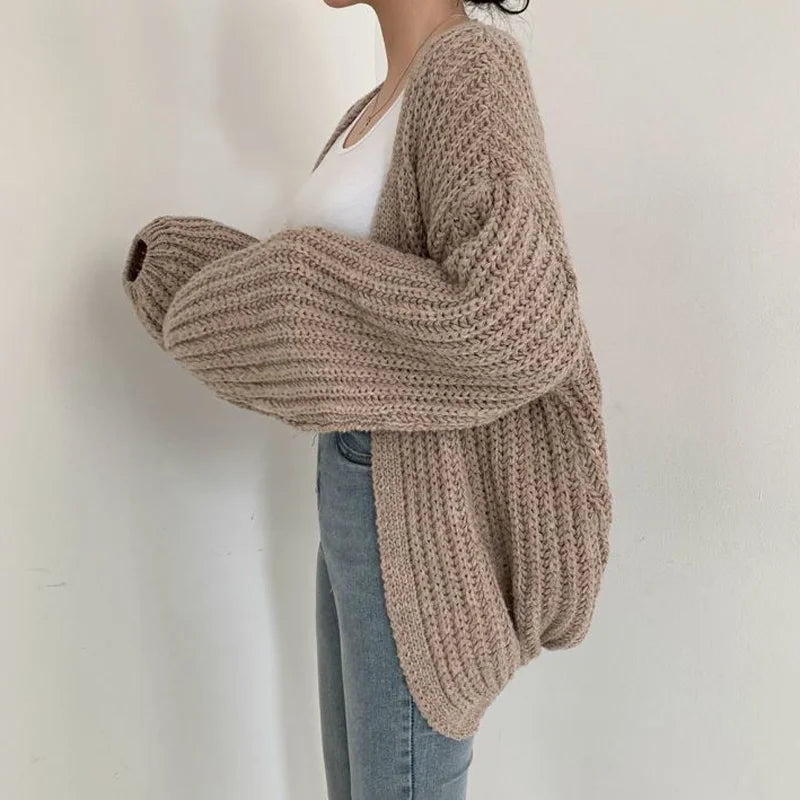 Vintage Harajuku Lantern Sleeve Mulheres Cardigan Sweater Casual Coreano Outono Streetwear Tops Casaco Chic Lazy Wind Sweater Y2k