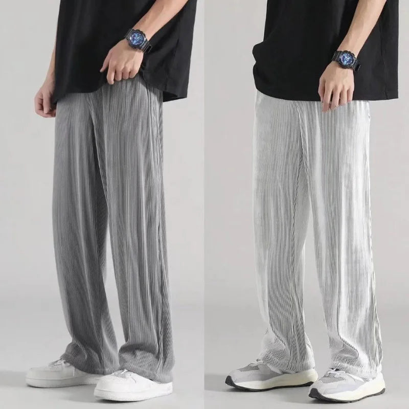 New Fashion Straight Pants Men's Loose Thin Section Drape Ice Silk Pants Wide Leg Sports Pants Solid Color Thin Casual Trousers