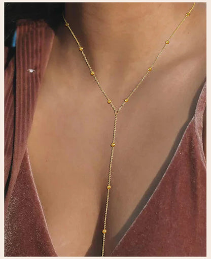 Gold Plated Lariat Necklace for Women, Double Laryered Long Chain Drop Pendant Choker Necklaces Fashion Gifts