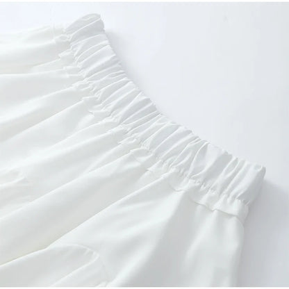 Elegant White Ruffled High Waist Mini Skirt For Women Fashion Casual Pleated Fluffy A-line Skirts Summer Lady Party Casual Skirt