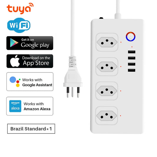 8 Ports WiFi Tuya Smart Brazil Power Plug 4 Outlets 4 USB Charing Sockets Alexa Google Home Voice Assistant Single Socket Timer