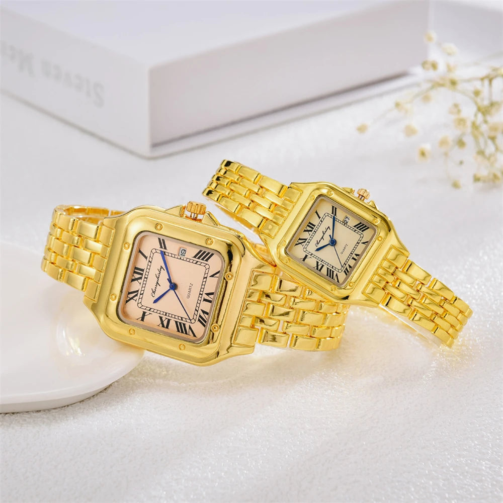 Luxury Branded Women Watches 2023 Simple Square Roman Calendar Women Quartz Watch Fashion Stainless Steel Strap Ladies Clock