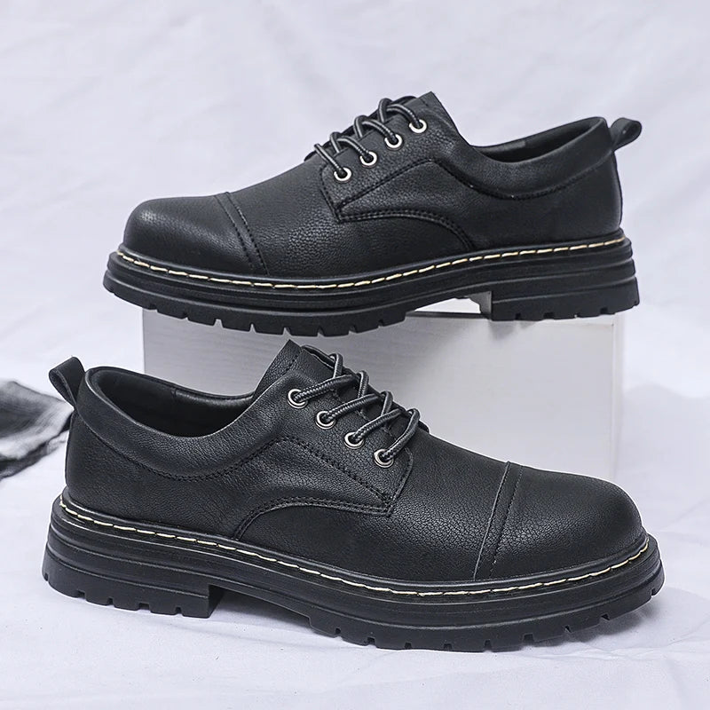 2024 new Martin shoes men's business casual leather shoes lace-up all low help workers wear thick sole increase tide shoes