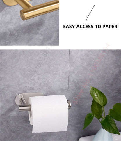 Adhesive Toilet Paper Holder Wall Mount For Bathroom Kitchen Silver Gold Black Towel Storage Stand Stainless Steel Tissue Rack