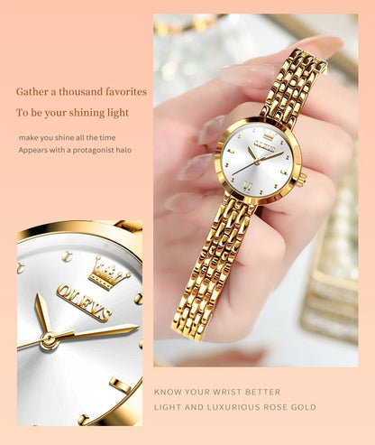 OLEVS Luxury Top Brand Women's Watches Elegant Fashion Gold Watch for Women Original Simple Quartz Waterproof Wristwatch Ladies