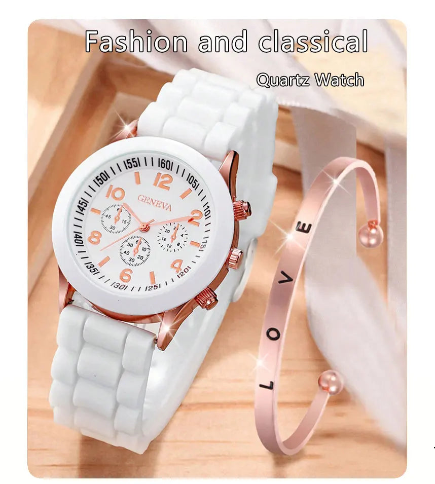 Fashion Women Watches Set White Silicone Jelly Quartz Watch Ladies Dress Wristwatch Gifts for Girls Relogio Feminino Reloj Mujer